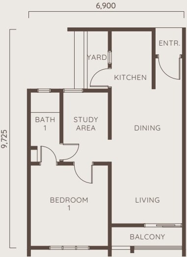 Type B floorplan — 648 sqft
